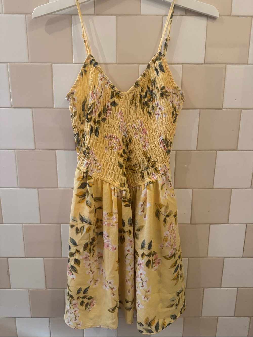 Inspired Hearts Yellow Floral Smocked V-Neck Mini Dress
